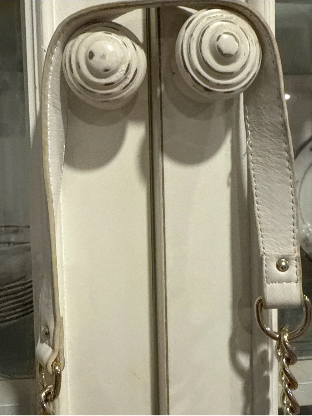 Emma Fox White Leather Crossbody with Gold Chain